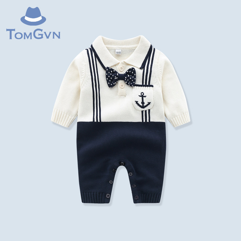 Tommy Gavin baby autumn clothes jumpsuit boy baby knitted sweater gentleman striped romper romper autumn and winter