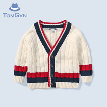  Tomgvn Childrens clothing baby knitted cardigan 1-2-3 years old boy jacket Autumn V-neck wool outer cloak out clothes