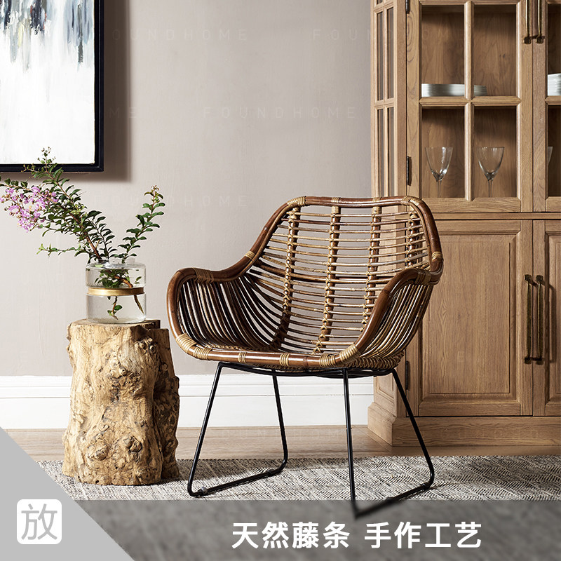 foundhome rattan chair backrest leisure chair iron art outdoor home balcony small chair for tea and single short chair