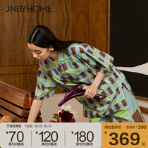 JNBYHOME Jiangnan cloth home clothing pajamas set plaid cotton idyllic shirt short sleeve trousers shape