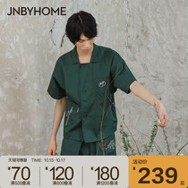 JNBYHOME Jiangnan cloth home clothing set short sleeve cotton embroidery pajamas drawstring shape Japanese couple