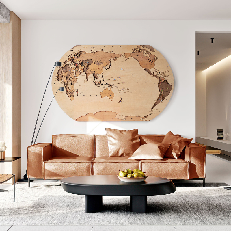 Ladder Wood Carving Solid Wood World Map Wall Decoration 3D Stereo Relief Decorative Painting Simple Creative Hanging Painting Wall Decoration