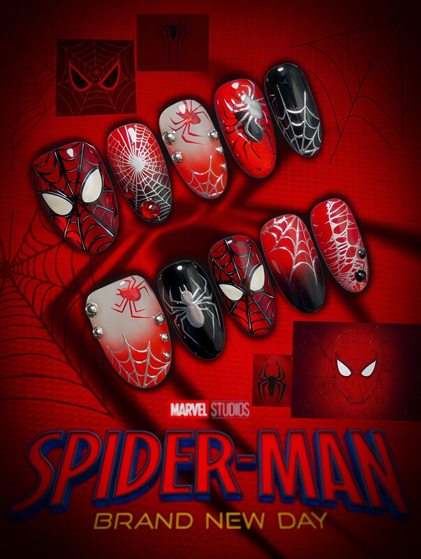 Huhu-Spider-Man Hand-Painted Nail Art Spider-Man Wearable Nails Huhu-Spider-Man Hand-Painted Nail Art Spider-Man Wearable Nails