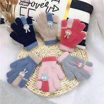 New childrens gloves autumn and winter cute baby warm and cold-proof gloves ferret velvet five-finger finger cots for boys and girls