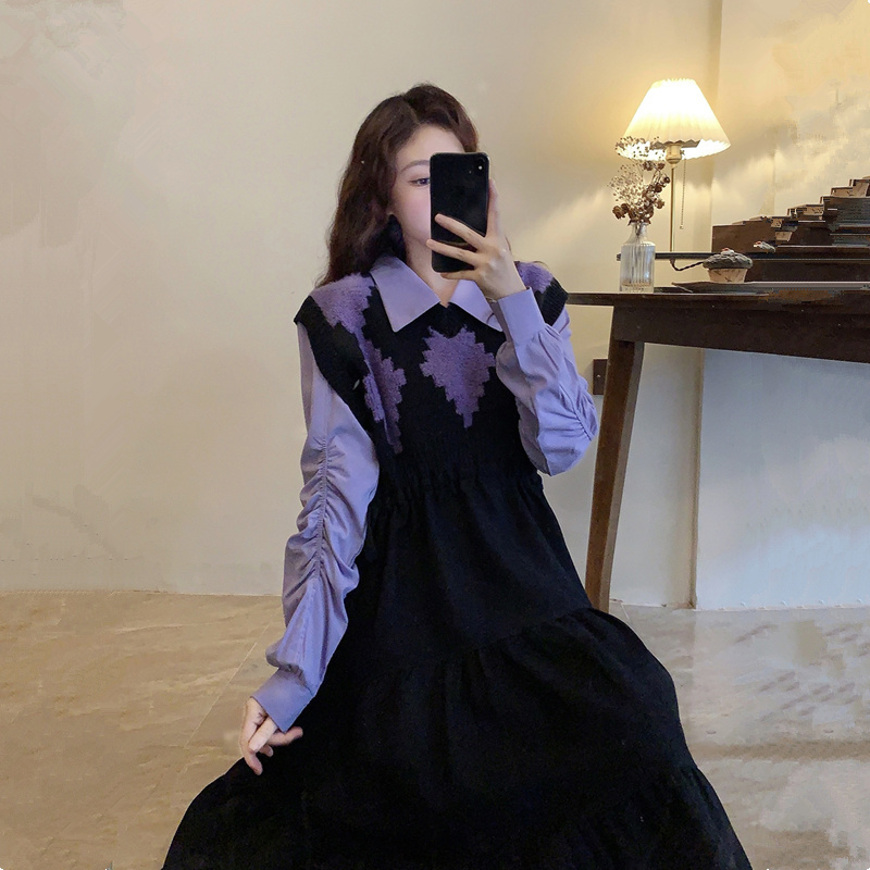 Maternity Spring Dress 2026 New Korean Style High-Waisted Long Dress High-End Elegant Faux Two-Piece Shirt Dress for Spring Maternity Spring Dress 2026 New Korean Style High-Waisted Long Dress High-End Elegant Faux Two-Piece Shirt Dress for Spring