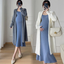 Pregnant womens autumn and winter imitation mink velvet coat 2023 new temperament lady style plush coat versatile knitted suspender skirt