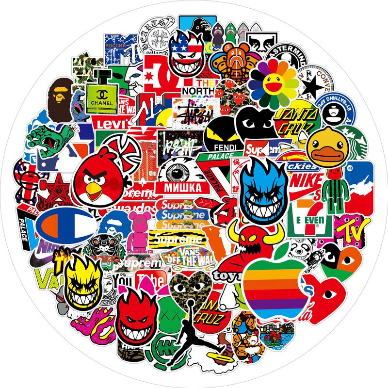 100 Trendy Brand Logo Stickers to Decorate Car Electric Car Motorcycle Suitcase Helmet Skateboard Mobile Phone Waterproof
