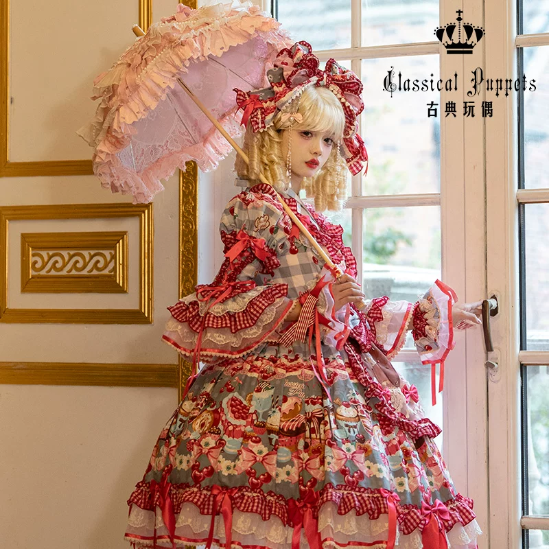 Платье-оп (Classic Doll) в стиле lolita, оборчатый принт с бантиками — S/M/L, несколько цветов