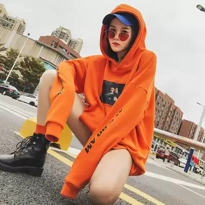 Hooded top female 2020 Autumn plus velvet pullover coat in the long version of foreign pie loose version students thin trend