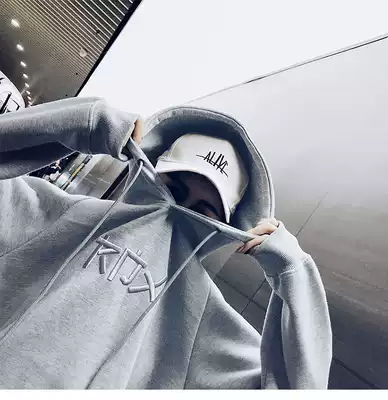 Gray hooded sweater women's 2020 new early spring thin section loose plus velvet bf lazy wind wild tide ins student