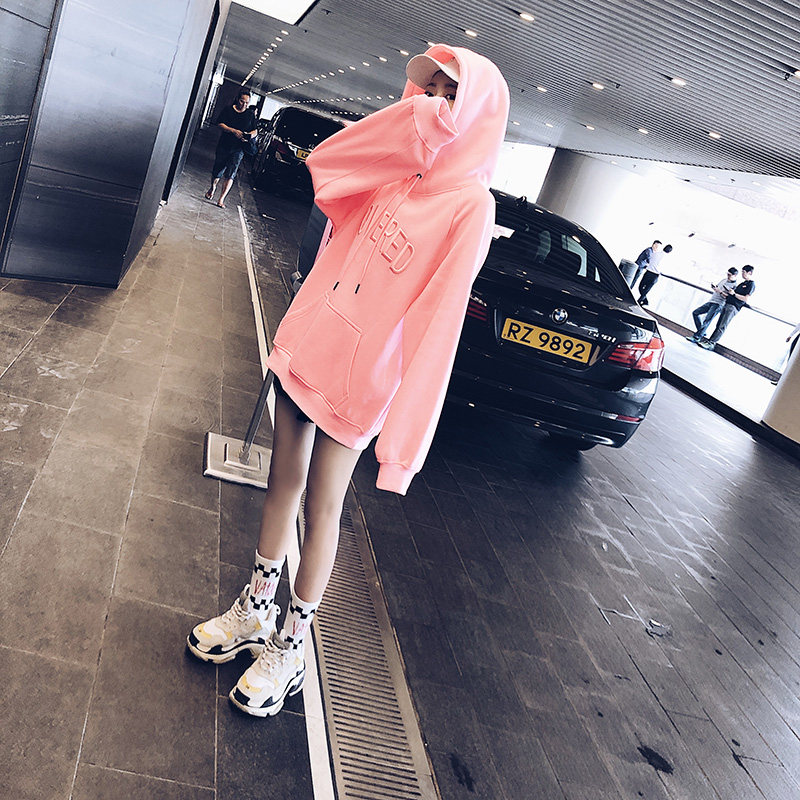 Pink Tandem Hat Sportswomen 2021 Korean version Loose Autumn Winter Plus mid-version Ins Chains Lazy Wind Thin blouses