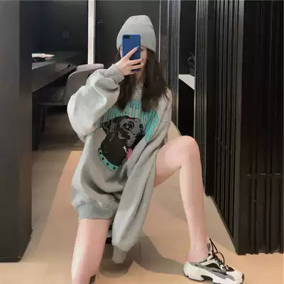 Harajuku style sweater women's 2020 autumn new thin net red top oversize Korean version hooded mid-and long-term trend