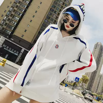 White thick cotton T women hooded plus velvet loose 2021 spring and autumn Korean version of the jacket women's medium and long version of the top ins tide students