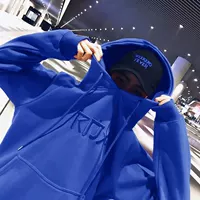 Синяя осенняя утепленная толстовка с капюшоном, тонкая длинная брендовая парная одежда для влюбленных, средней длины