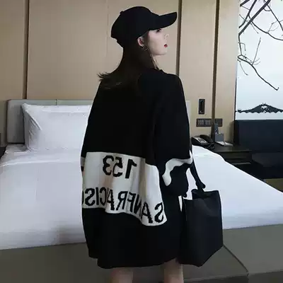 Sweater women's loose Korean version of the 2020 autumn new plus velvet jacket lazy wind large version thin section medium and long version of the Hong Kong style bf