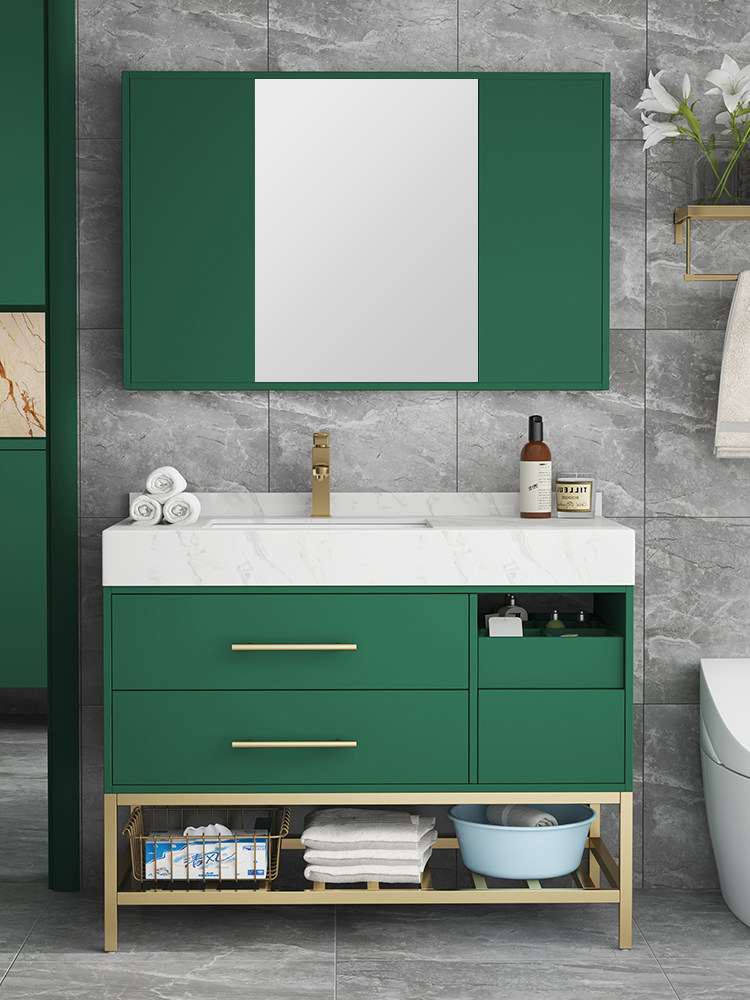 Modern simple bathroom cabinet Floor-to-ceiling Marble washstand Powder room washbasin cabinet combination Feng Shui mirror