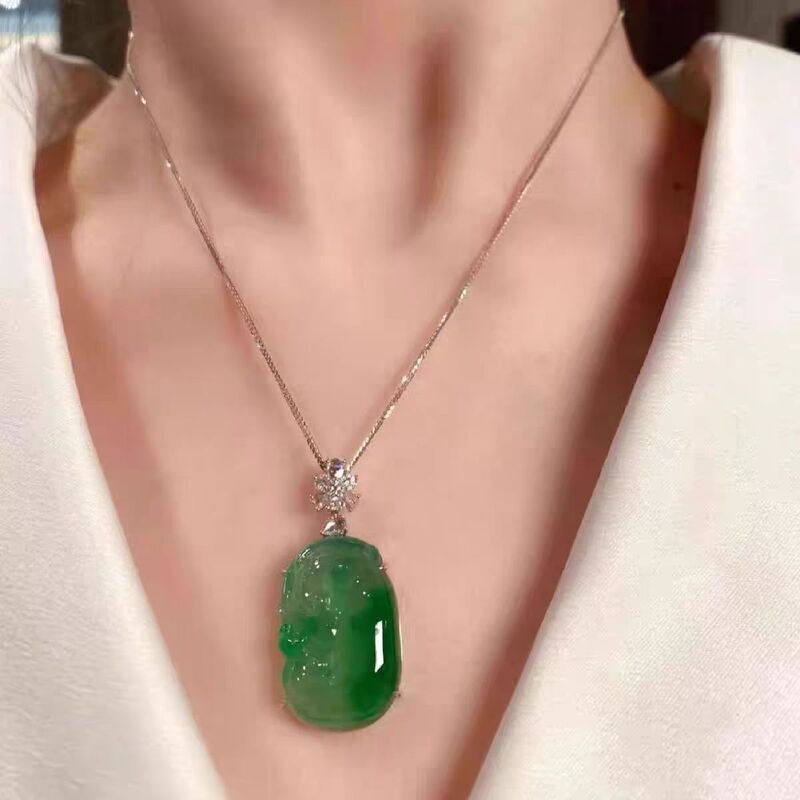 Natural Burmese a Goods Ruyi Jade Pendant Laokeng Floating Green Flower Jade Pendant Pendant Necklace for Women with Certificate Natural Burmese a Goods Ruyi Jade Pendant Laokeng Floating Green Flower Jade Pendant Pendant Necklace for Women with Certificate