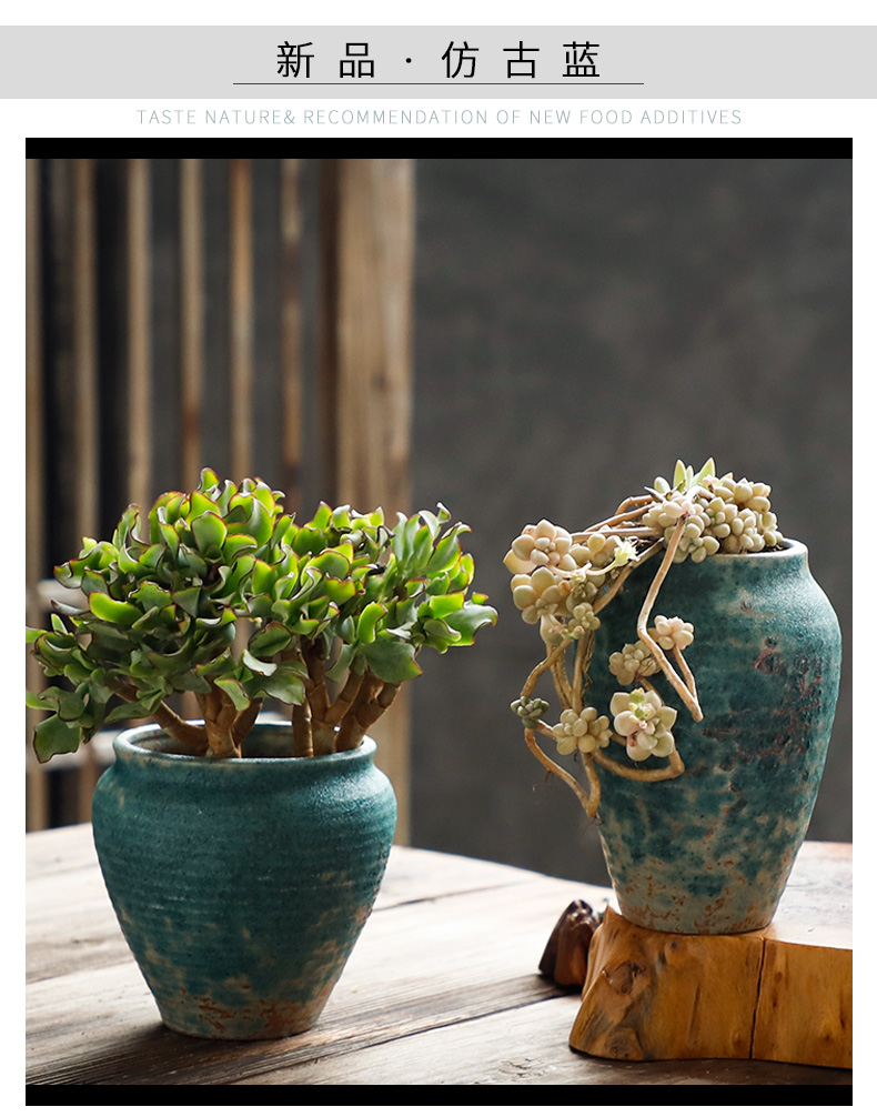 Vintage stonware thịt hoa nồi gốm cũ đống hoa chậu chậu sáng tạo đồ gốm trong nhà bình hoa cây xanh trong chậu - Vase / Bồn hoa & Kệ chậu treo ban công