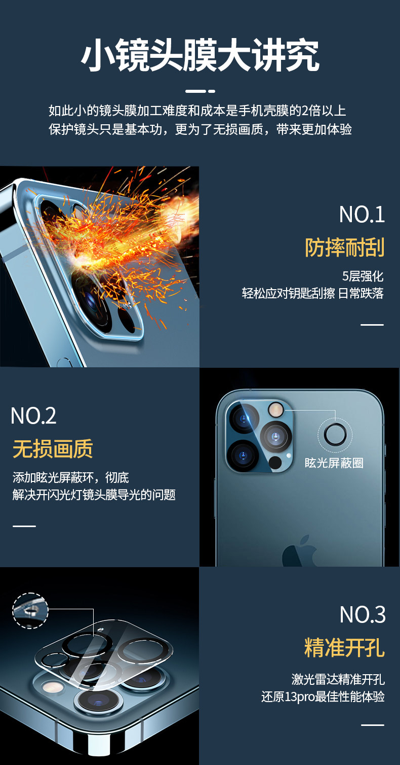 Телефон протектор объектива  适用于iphone13镜头膜13苹果13promax后摄像头保护膜13pro苹果13手机镜头钢化膜ip12mi镜头贴ni圈max全包相机 EARISE