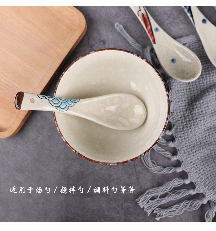 Hộ gia đình Nhật Bản retro vẽ tay bằng gốm dài tay cầm thìa thìa thìa khuấy súp súp bộ đồ ăn - Đồ ăn tối khay inox đựng thức ăn