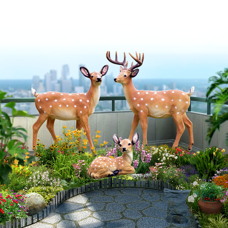 Outdoor Garden Artificial Deer Sculpture Decoration Fiberglass Animal Landscape Courtyard Garden Lawn Elk Ornament