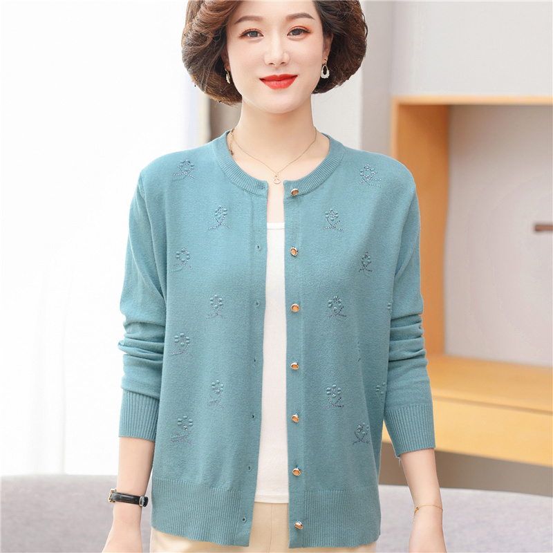 Middle-Aged and Elderly Women's Clothing, 40-50 Year Old Knitted Cardigan Sweater, Thin Long-Sleeved Jacket, Middle-Aged Women's Top
