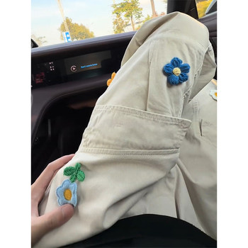 Men's Wide-Leg Work Pants with Small Floral Embroidery, Large Pockets, Denim Jeans, Summer Design, Niche Style, Loose Casual Pants for Couples