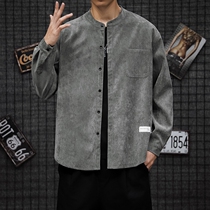Autumn Corduroy shirt mens long sleeve loose fat plus size Tide brand casual shirt fat fashion retro coat