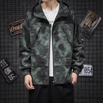 Camouflage coat mens spring and autumn 2021 New Korean trend overalls Japanese loose size hooded mens jacket