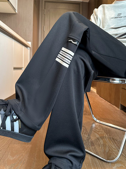 Мужские спортивные штаны в американском ретро-стиле, осень 2024, новая модная модель с вышитыми нашивками, прямые свободные повседневные длинные брюки