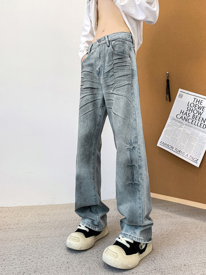 水洗脏脏风牛仔裤男秋季解构立体渐变高级感长裤宽松阔腿休闲裤子