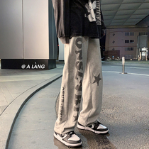 American Vibe High Street Ins Pants Male small crowd design Letters Printed Summer Straight Drum Sports Casual Long Pants