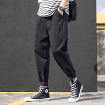 Black loose jeans men autumn Harun straight tube Joker fat big size thick leg tide card radish pants men