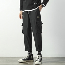 Overalls mens Tide brand straight tube loose spring 2021 new casual pants mens harbor style Japanese large size ankle-length pants men