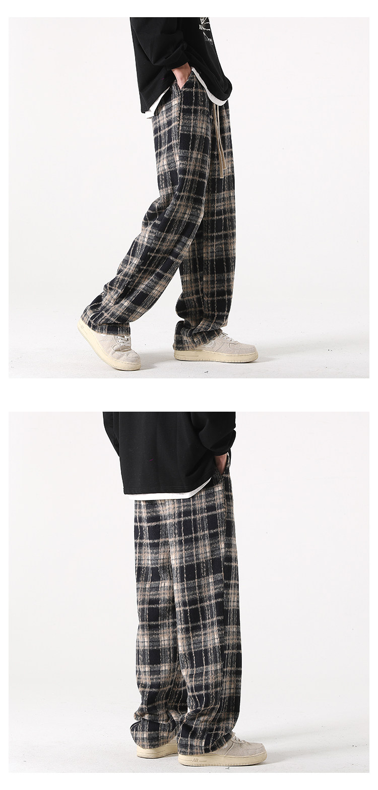 Jeans da uomo a quadri in lana oversized gamba larga casual_voghion.com