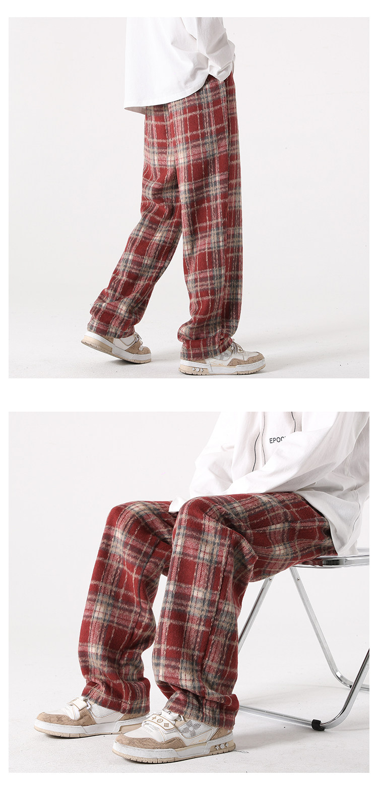 Jeans da uomo a quadri in lana oversized gamba larga casual_voghion.com