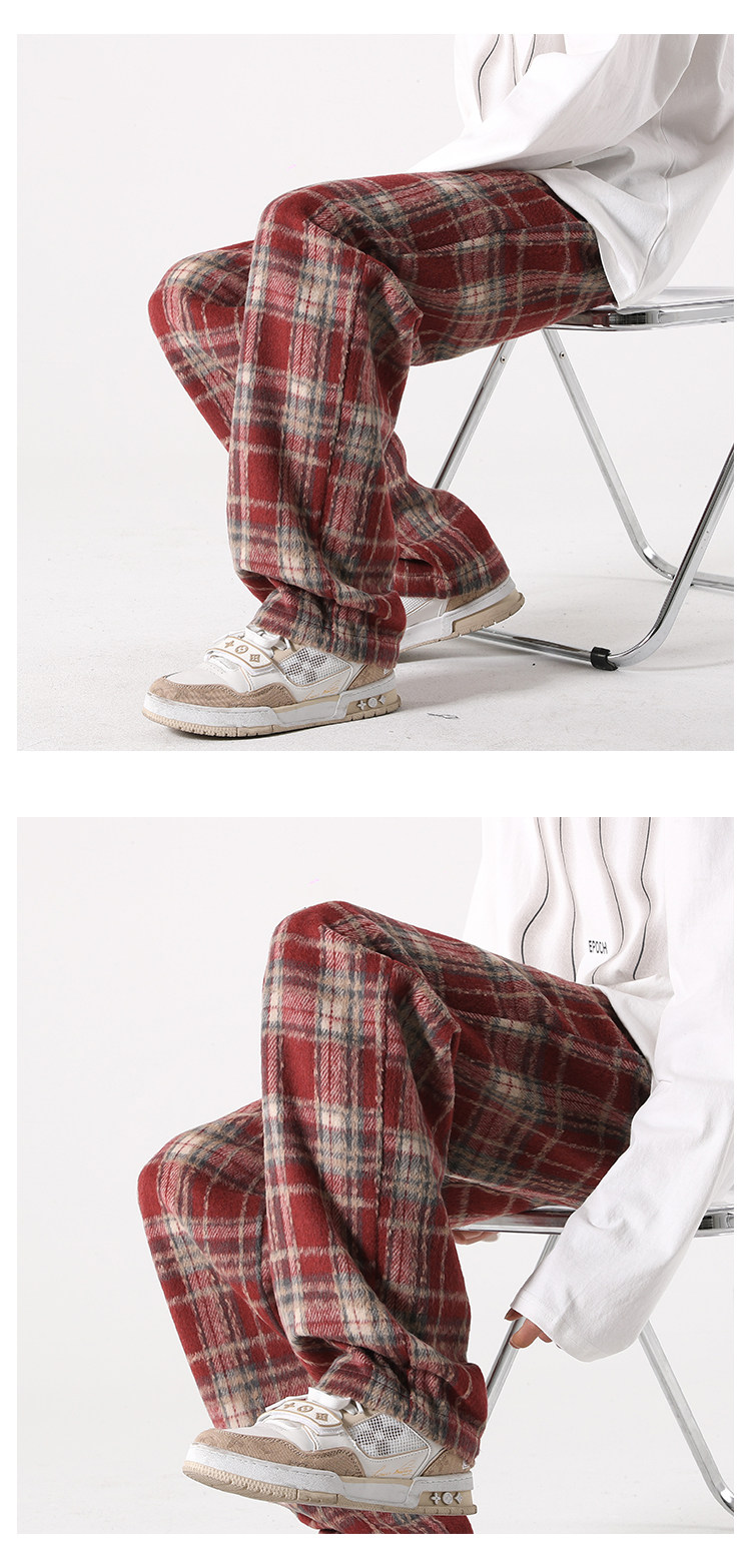 Jeans da uomo a quadri in lana oversized gamba larga casual_voghion.com