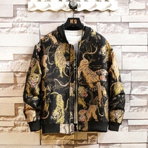 Autumn coat mens baseball uniform large size embroidered jacket mens loose large size flower clothes Ruffian handsome tide flow top