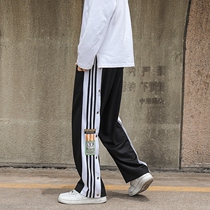 Breasted pants mens three bars tide street basketball pants hip hop sports training mop pants loose size fat casual