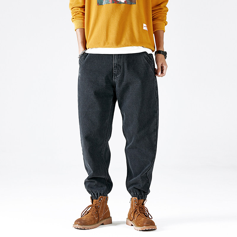 Autumn bundled feet workwear jeans men's Japanese retro fashion brand fat loose trousers with Martin boots pants