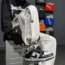 Waist Fruit Flower Casual Pants Male Splicing Platoon Buttoned Pants Small Crowddesign Sensation Spring Ins Surge Port Wind Loose Bungling Pants