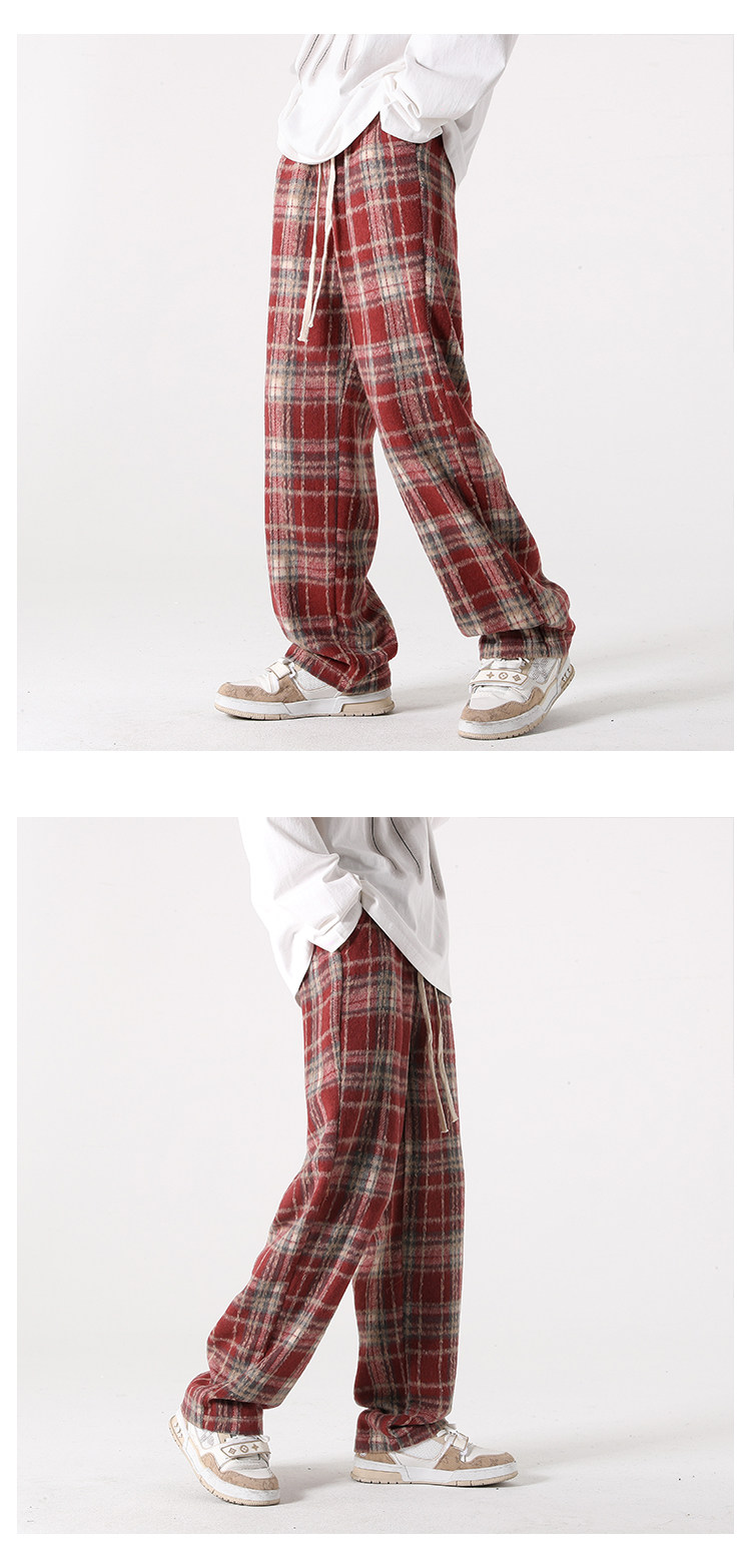 Jeans da uomo a quadri in lana oversized gamba larga casual_voghion.com