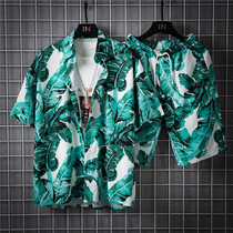 Hawaiian beach set men seaside vacation Ruffian handsome flower shirt short-sleeved shorts two-piece loose fat set