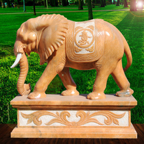 Stone carving White marble elephant A pair of marble town house lucky elephant Sunset red household janitor blue stone Feng Shui stone elephant