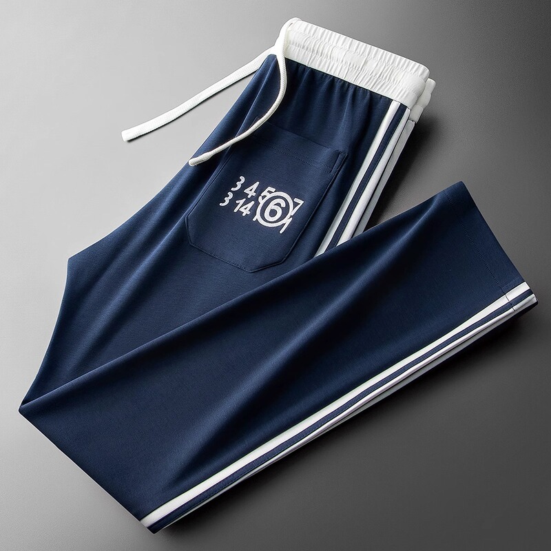 Light Luxury High-End Summer Comfortable Soft Sweatpants Fashionable Color-Blocking Men's Slim Straight-Leg Casual Pants