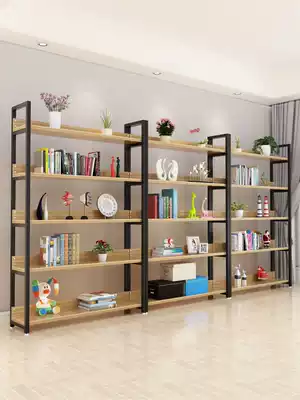 Steel and wood bookshelf simple iron shelf finishing multi-layer shelf living room display shelf floor combination bookcase