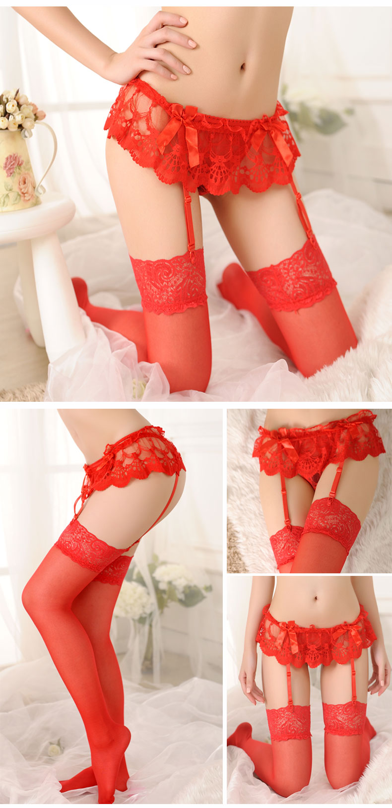 Garter bộ ren chống trượt sexy ống dài sling vớ vớ đồ lót của phụ nữ trắng châu Âu và Mỹ đồ lót khiêu dâm