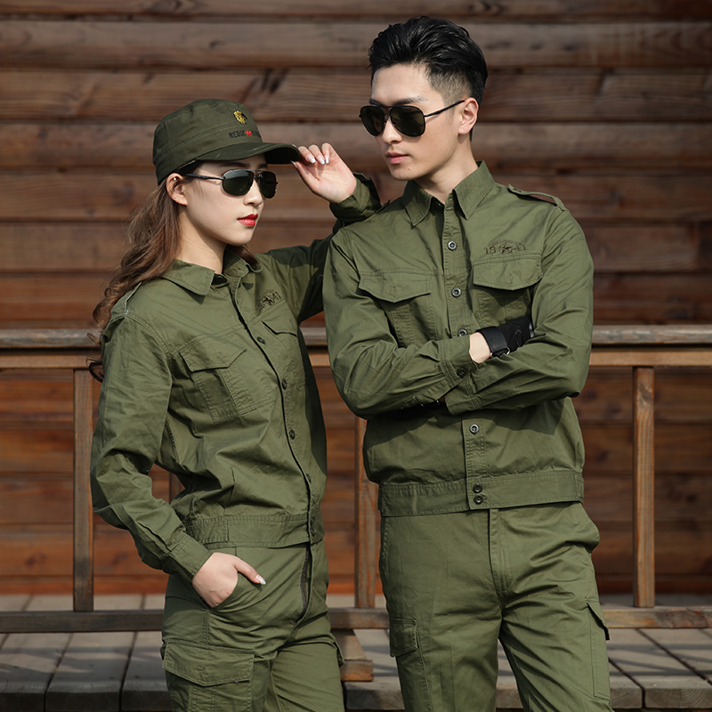 Outdoor summer army green cotton camouflage suit suit men and women field uniform overalls tooling suit wear-resistant overalls
