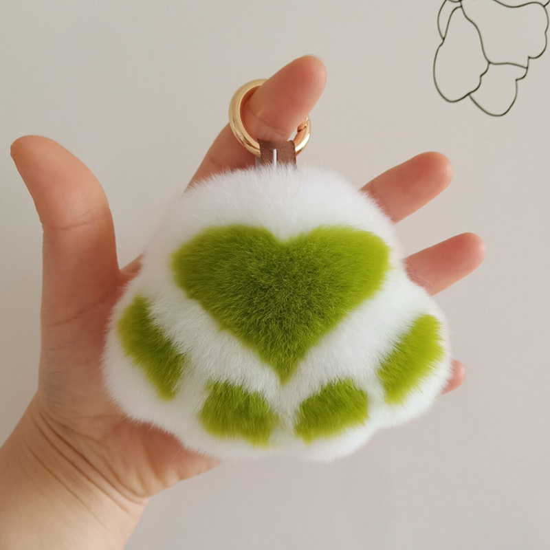 Mini Plush Keychain with Kitten Paws and Rabbit Fur, Green Cute Paw Decoration for Car Keys, Good Luck Charm for Women Mini Plush Keychain with Kitten Paws and Rabbit Fur, Green Cute Paw Decoration for Car Keys, Good Luck Charm for Women