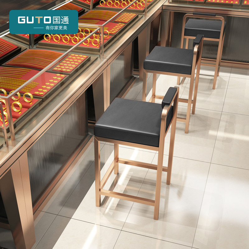 Jewellery chair Stainless Steel Commercial Leaning Back Chair Glasses Shop Jewel Bench Front Desk High Foot Stool Counter Bar